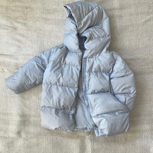 ZARA ice blue puffer jacket with hood and pockets